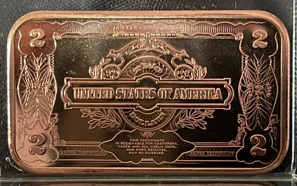 1oz Copper Bar – $2 Bill Design