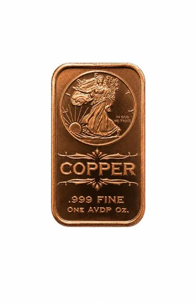 1oz Copper Bar - Walking Liberty Design 2