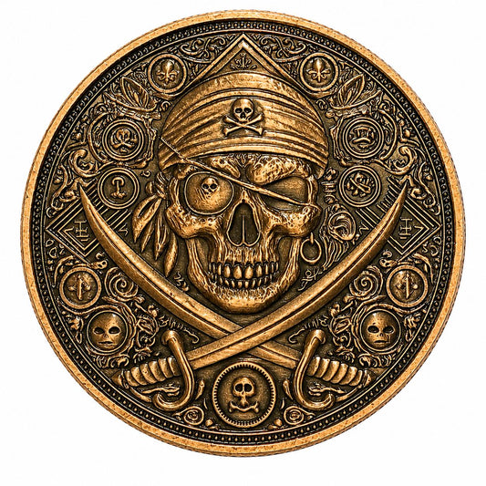 1oz Copper Round - Pirate w/ Antiqued Finish