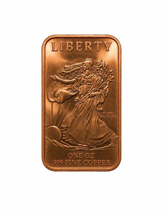 1oz Copper Bar - Walking Liberty Design 1