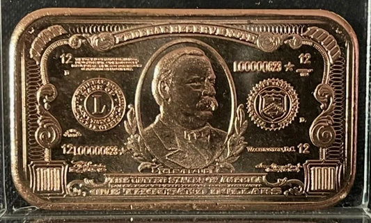 1oz Copper Bar - $1,000 Bill Design