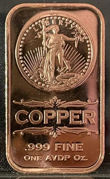 1oz Copper Bar - St. Gaudens Design