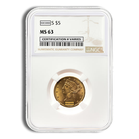 $5 Gold Liberty Half Eagle - NGC MS63