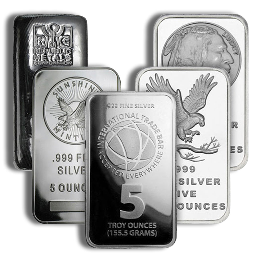 5 ounce silver bar from silvertown sunshine mint secondary market
