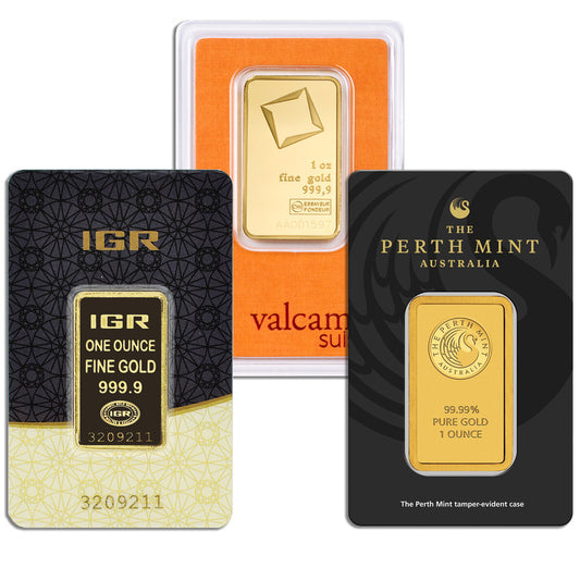 1 oz Gold Bar - Brand Varies .9999 (Carded)